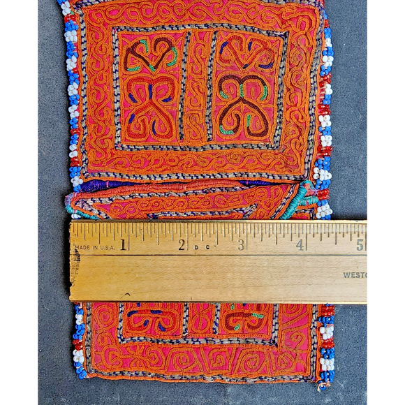 Kuchi Embroidered Pouch Wallet Central Asian Handmade Red-White-Blue Bead2 - Picture 4 of 8